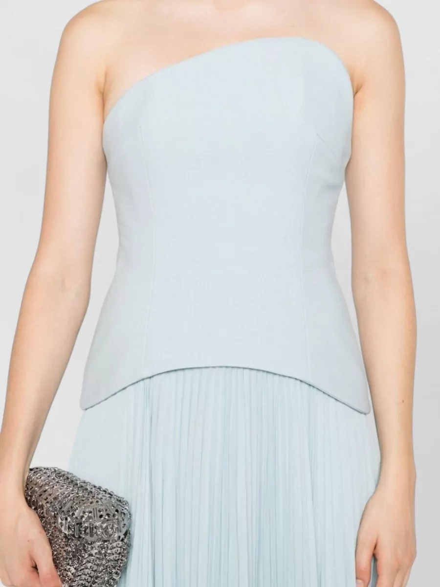 Solace London Asymmetric Strapless Pleated Maxi Dress