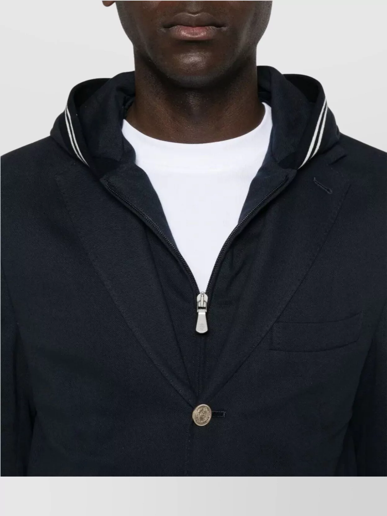 Eleventy Double Vent Hooded Blazer With Striped Trim