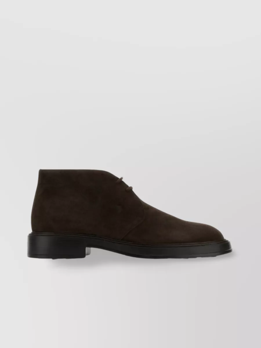 Shop Tod's Suede Lace-up Shoes With Round Toe In Black