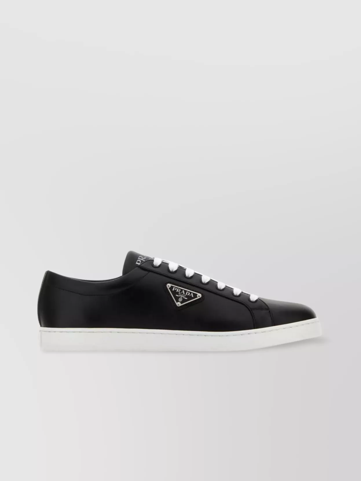 Prada Leather Sneakers Flat Sole Low-top Round Toe In Black