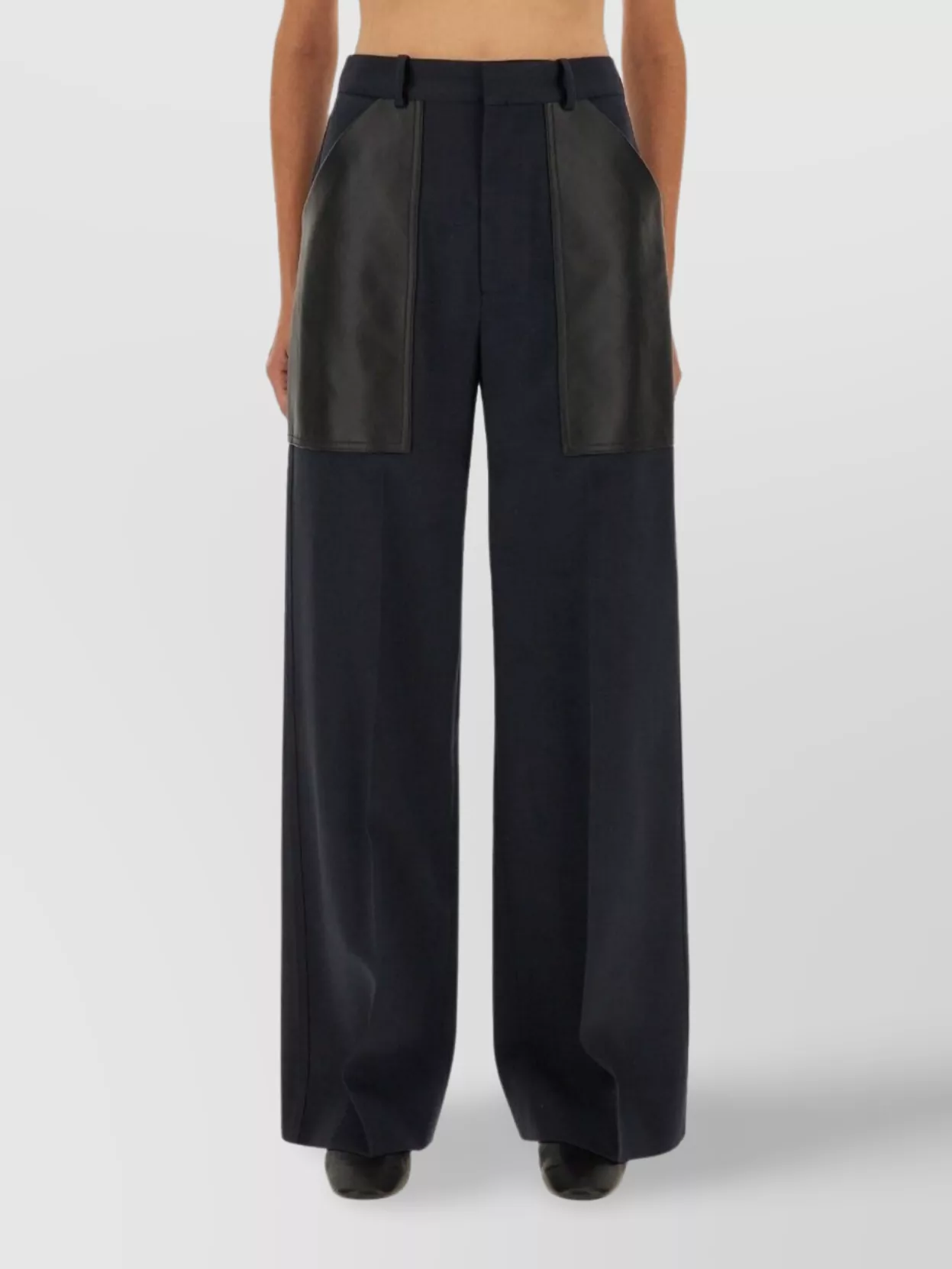 Bottega Veneta High Waist Wide Leg Trousers In Black