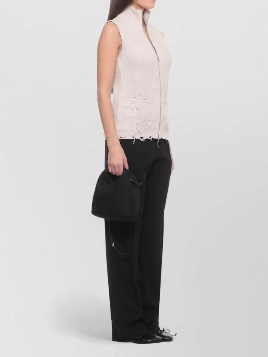 Mm6 Maison Margiela Ripped Sleeveless High Neck Cotton Vest