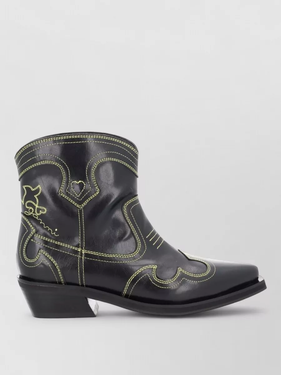 Ganni Western Mid Calf Boots Pointed Toe Cuban Heel