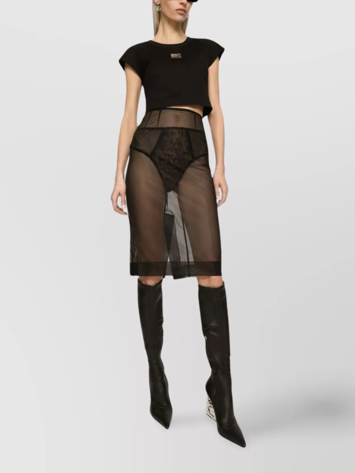 Dolce&Gabbana Sheer Lace Cropped Logo T-Shirt