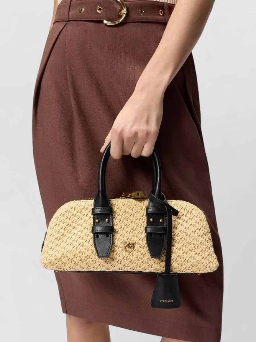 Pinko Escape Horizontal Small Raffia Shoulder Bag