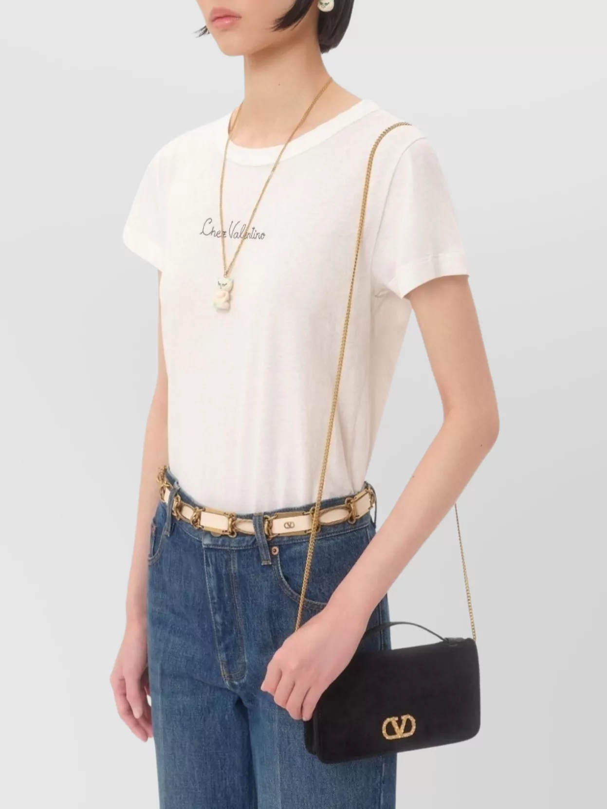 Valentino Garavani Signature Velvet Chain Wallet Bag