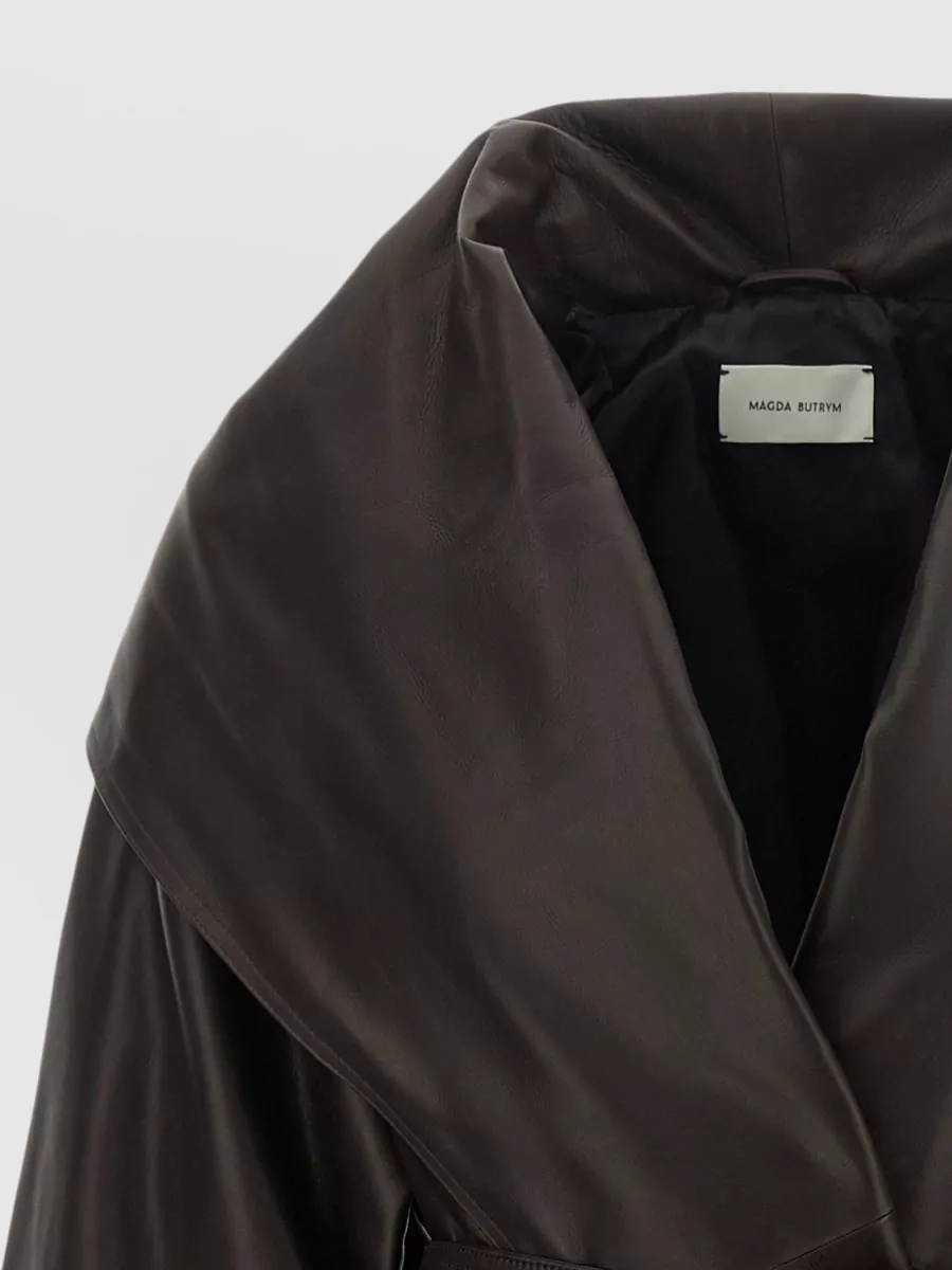 Magda Butrym Leather Belted Shawl Collar Coat