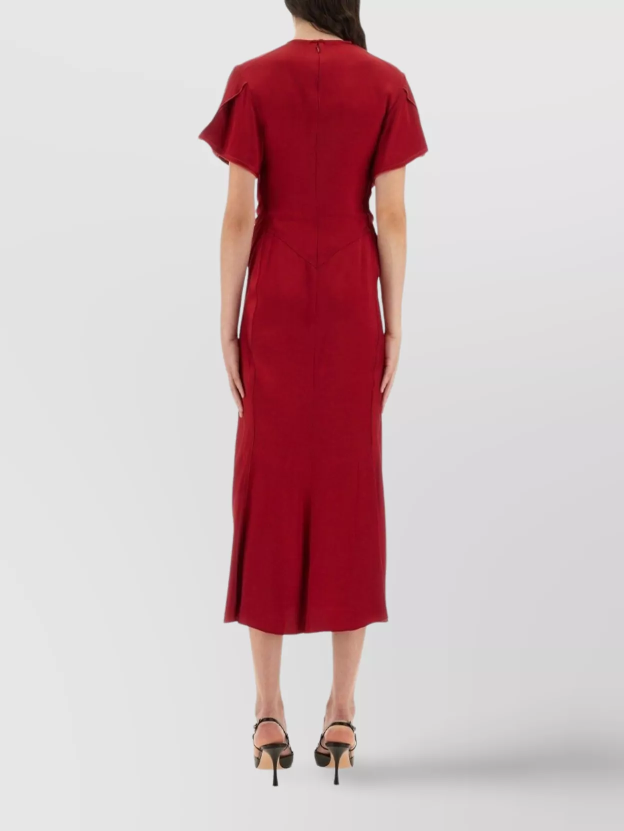Victoria Beckham Midi Dress With V-Neckline And Ruffled Sleeves