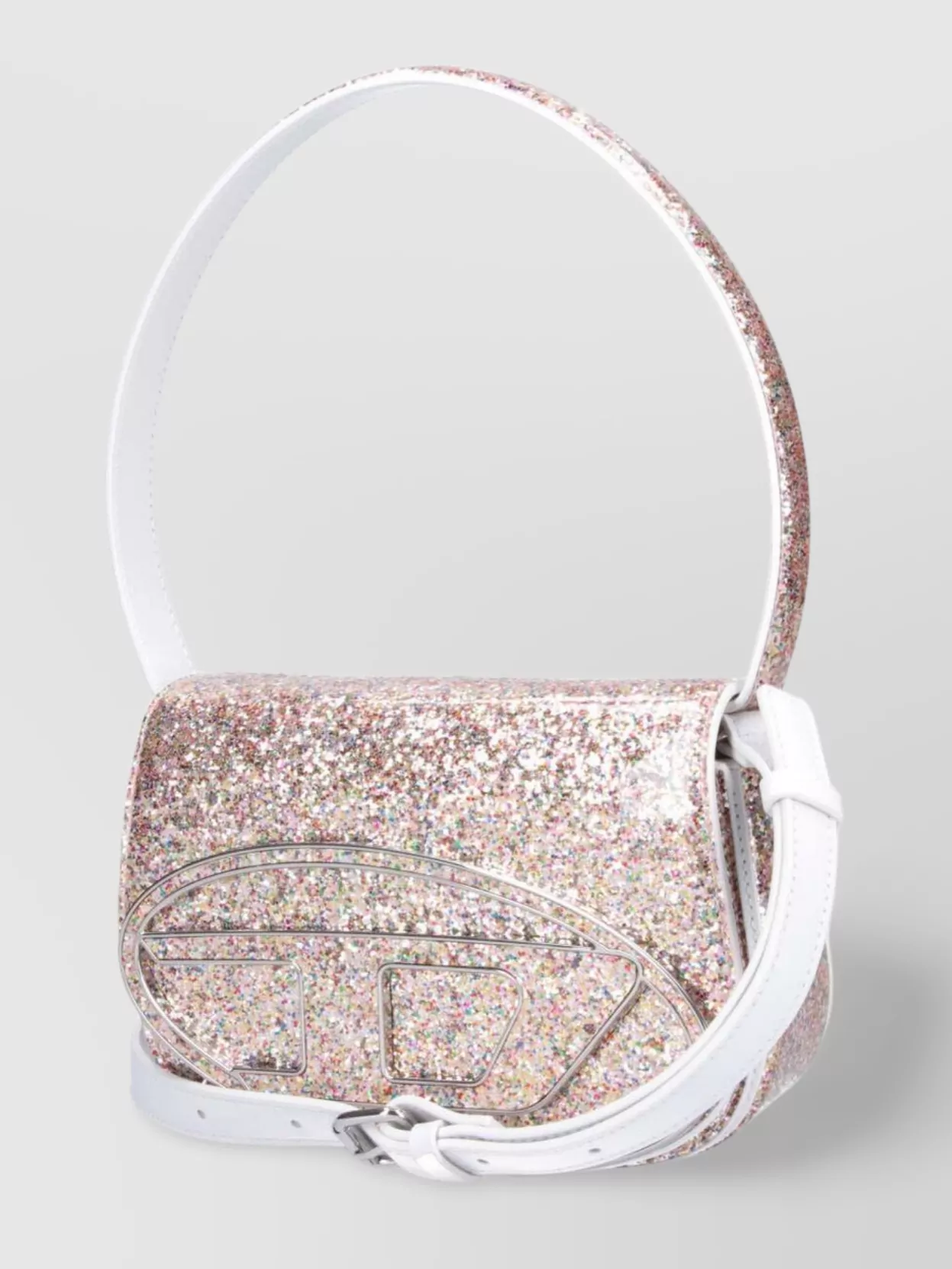 Diesel Structured Bag In Glittery Leather In White