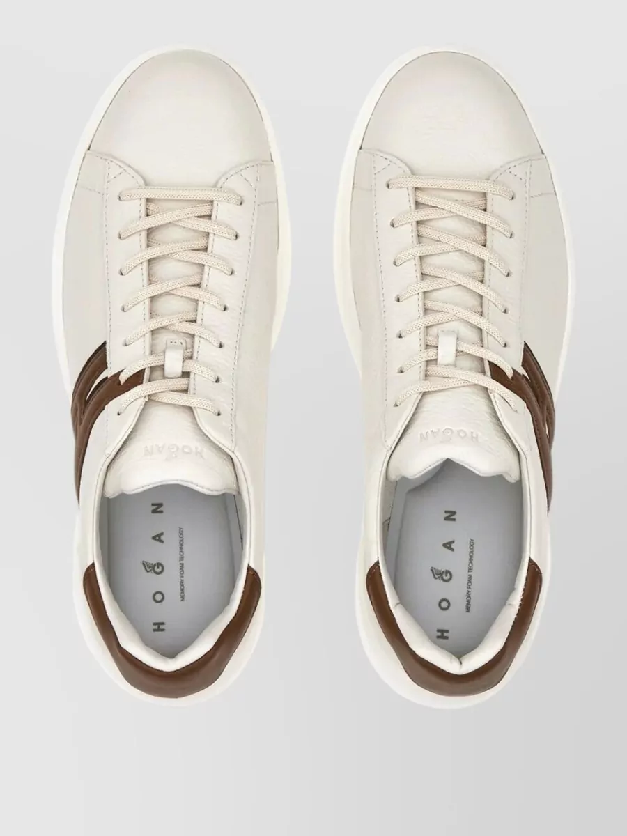 Hogan H580 Exposed Grained Leather Round Toe Sneakers