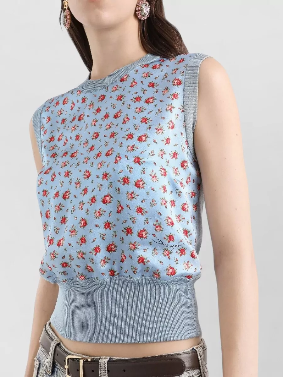 Dolce&Gabbana Sleeveless Crew Neck Knit Floral Top