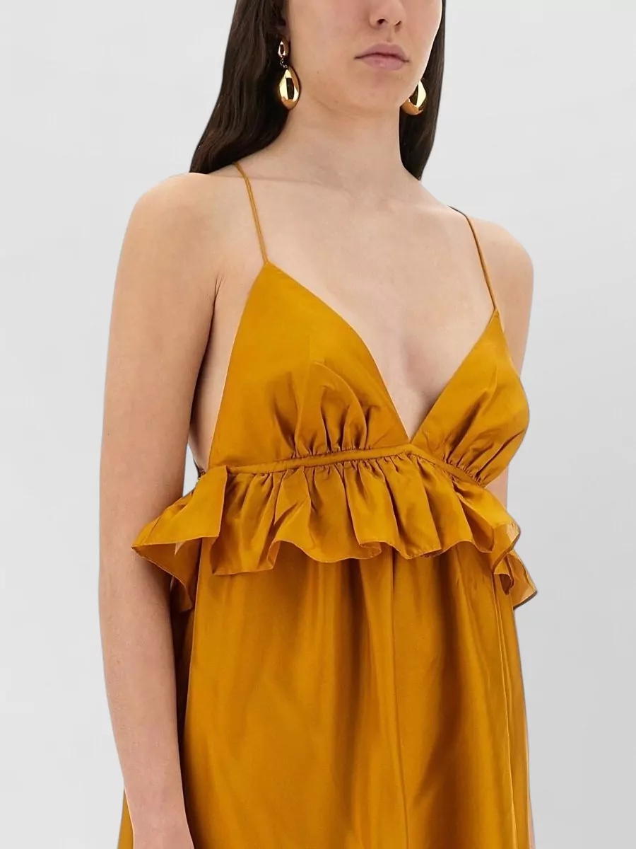 Zimmermann Silk Ruffled Plunging V-Neck Maxi Dress