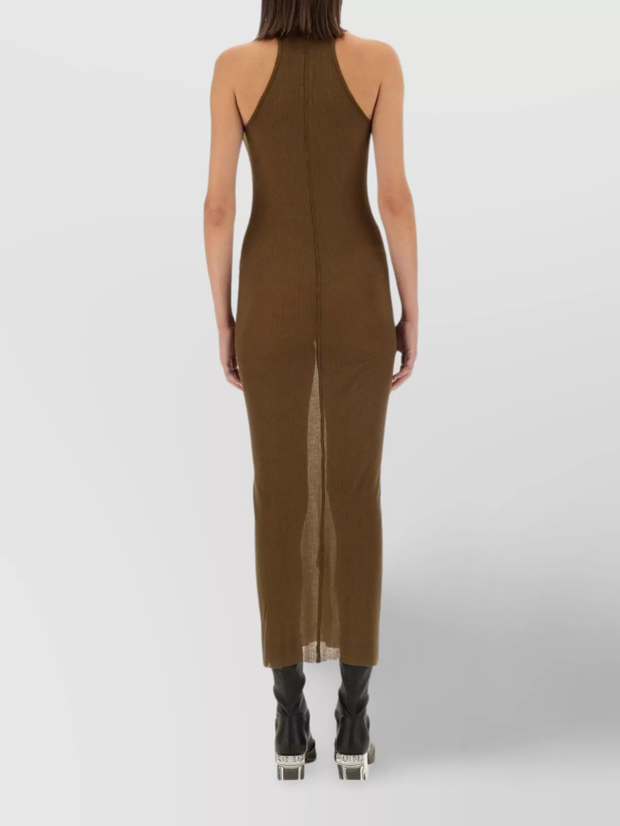 RICK OWENS FITTED SLEEVELESS HALTER NECK RIBBED DRESS