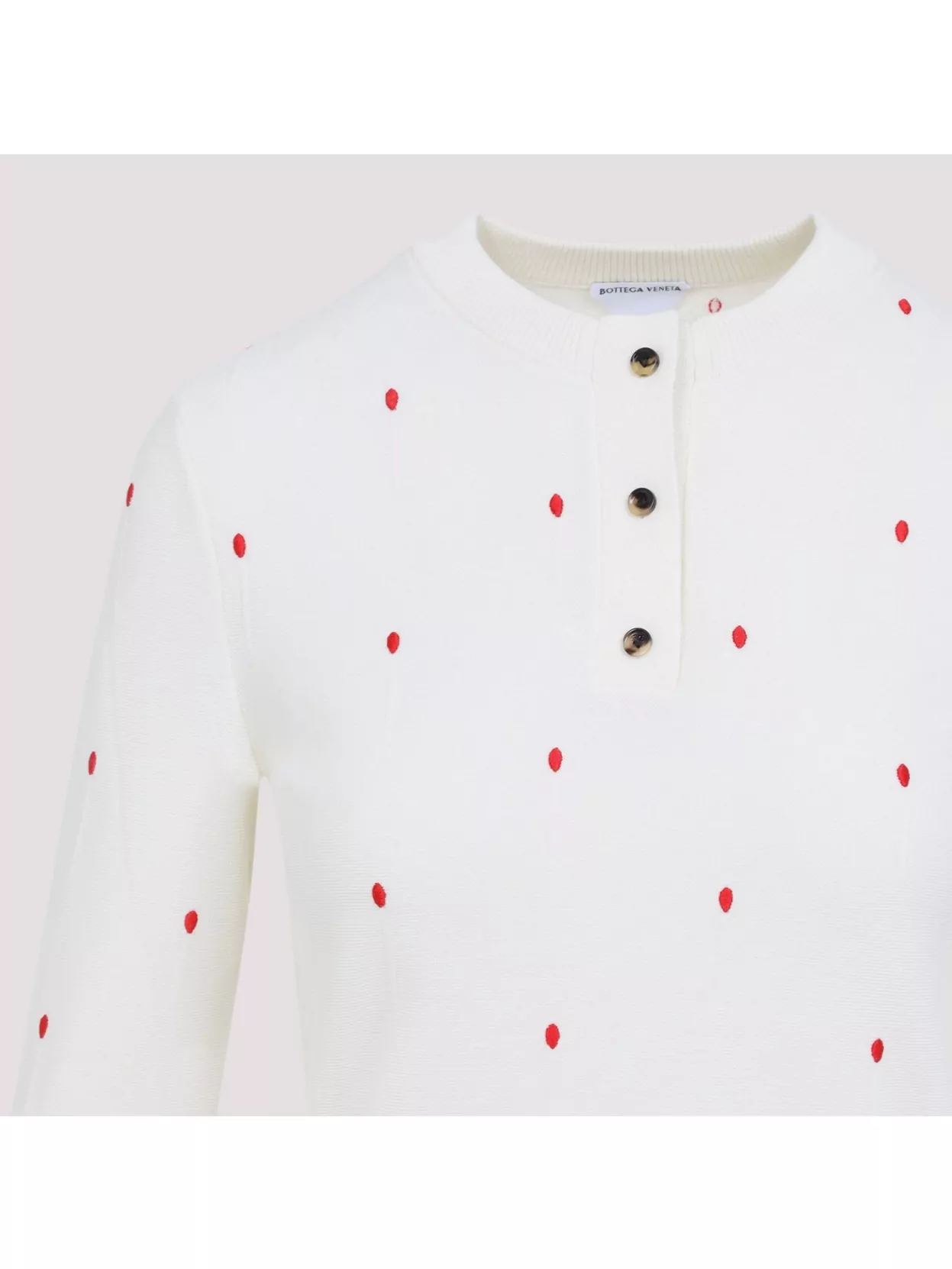 Bottega Veneta Polka Dot Crew Neck Top With Red Embellishment