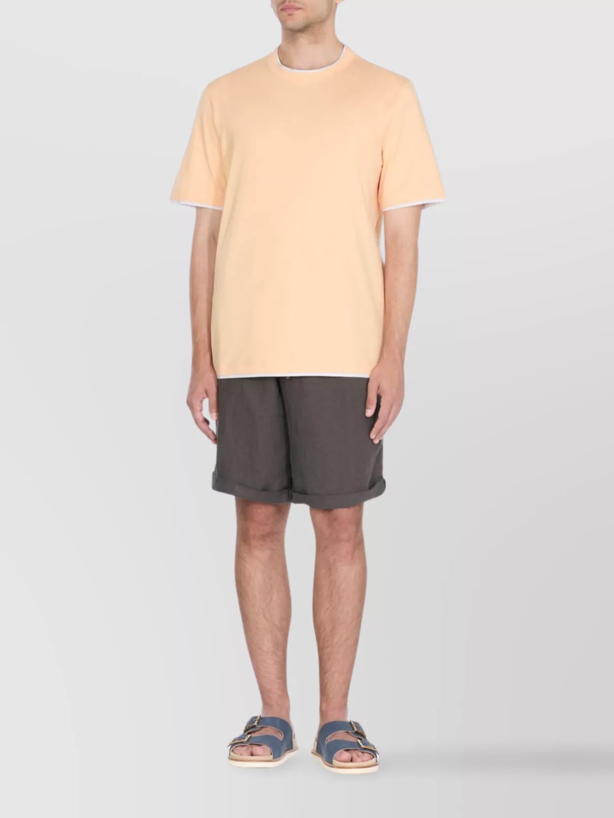 Brunello Cucinelli Relaxed-fit Cotton T-shirt With Contrasting Inserts In Neutral