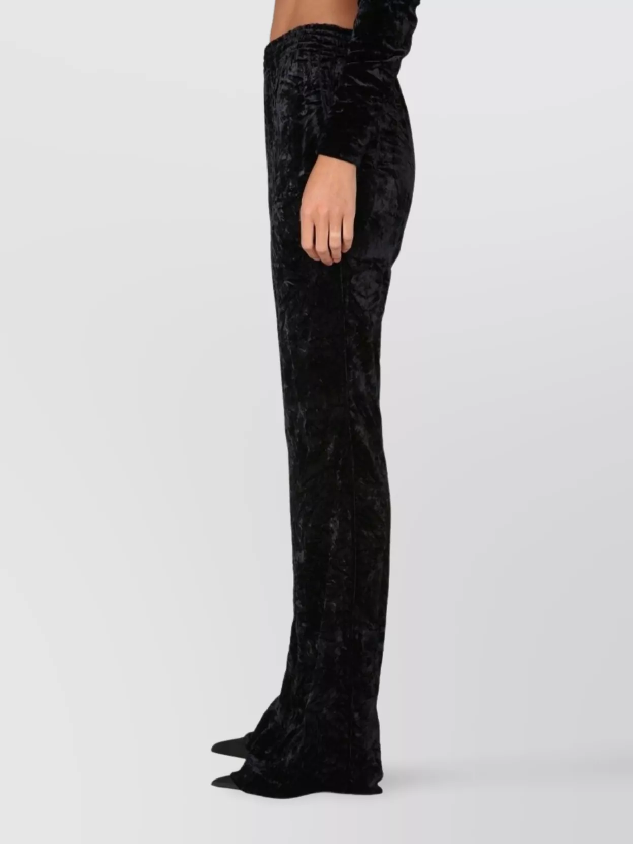 Saint Laurent Flared Full Length Velvet Trousers In Black