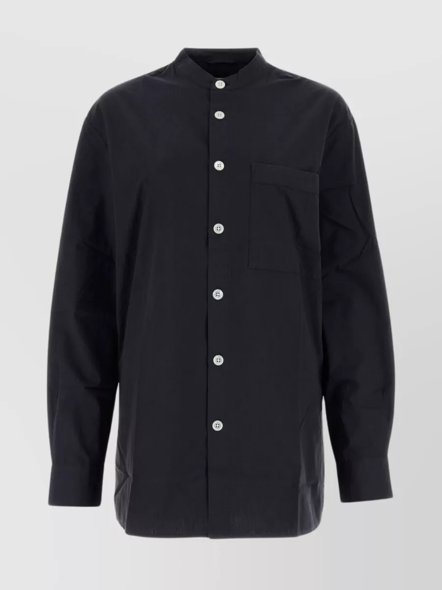Shop Tekla Side Slits Cotton Sleep Shirt In Black