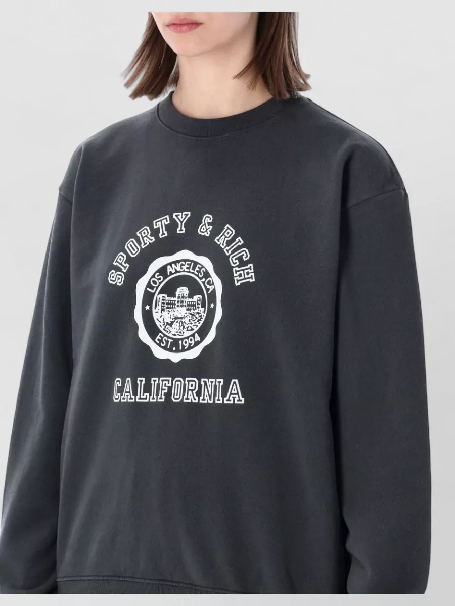 Sporty & Rich Printed Oversized Cotton Crew Neck Sweatshirt