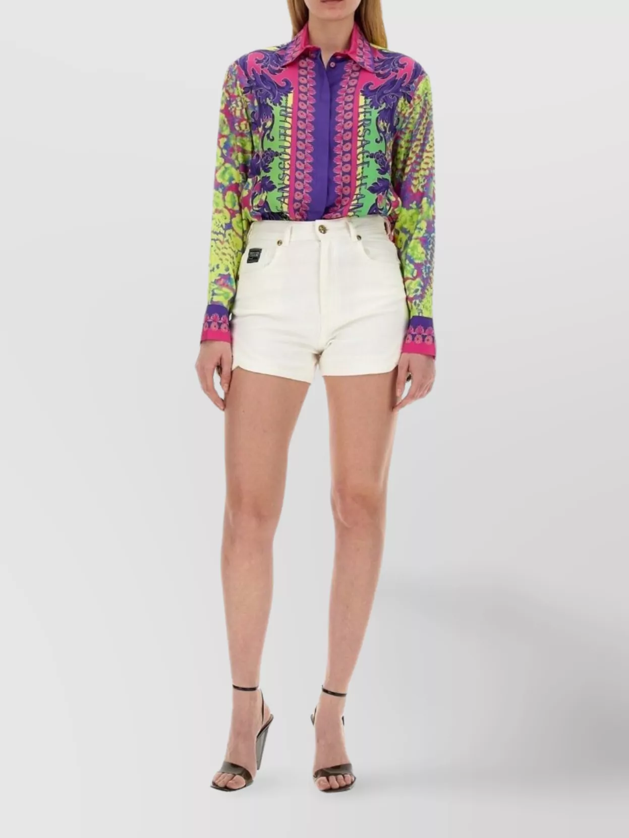 Versace Jeans Couture Printed Logo Shirt Collared Neck In Multi