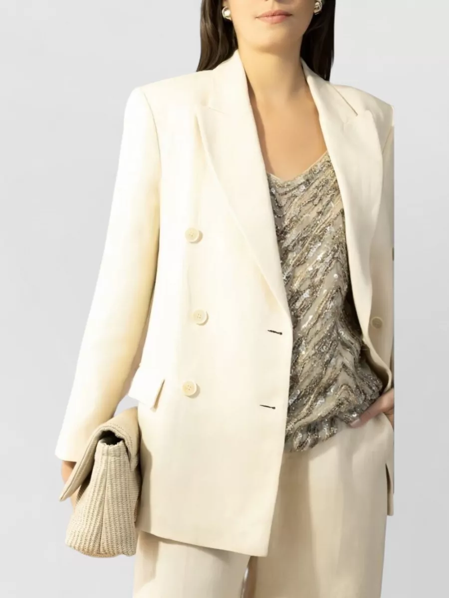 Brunello Cucinelli Linen Double Breasted Jacket Structured Shoulders