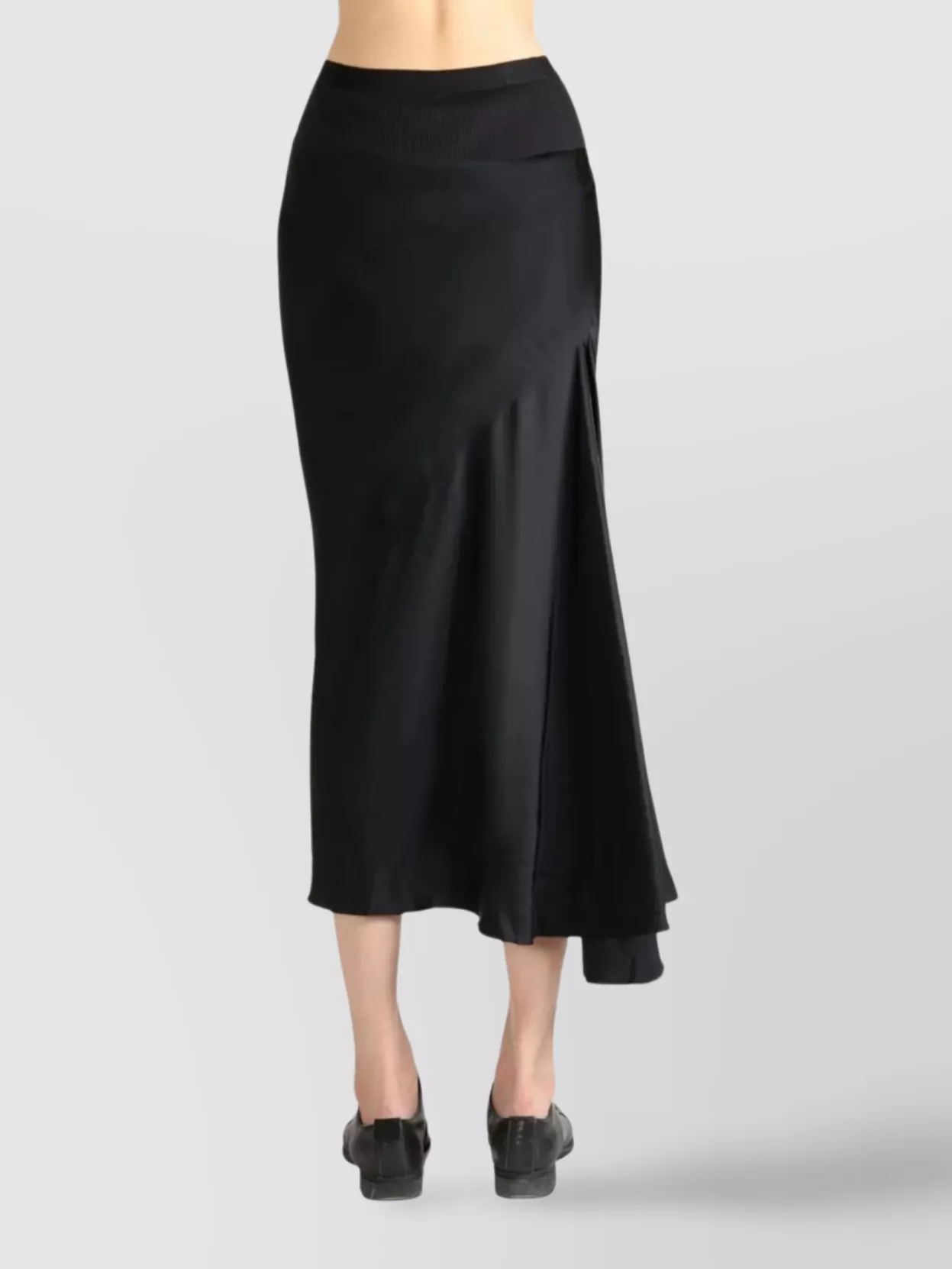 Rick Owens Asymmetric High Waist Midi Satin Skirt