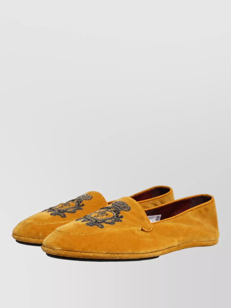 Dolce&Gabbana Leather Velvet Crown Embroidered Loafers