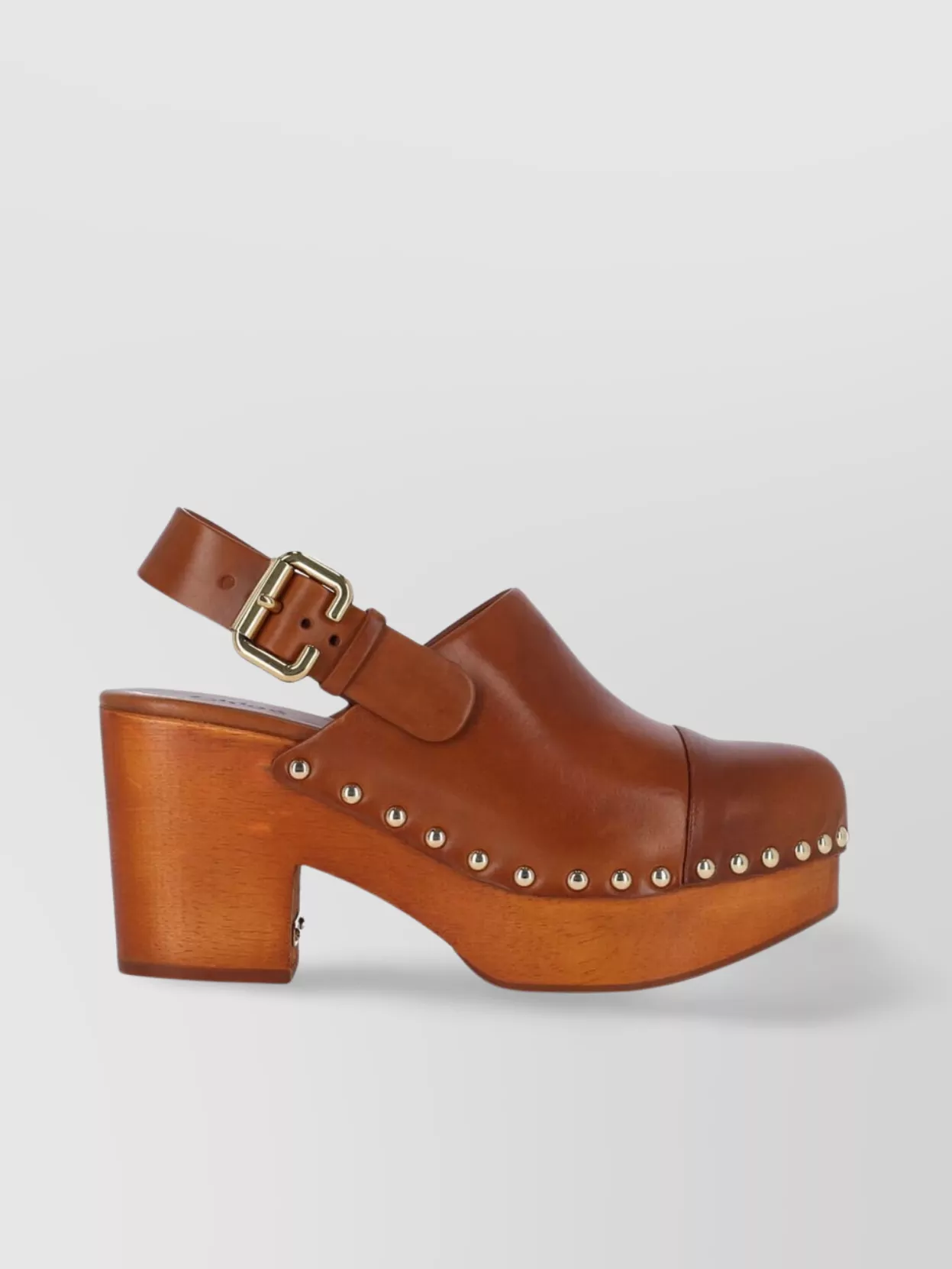 Chloé Chunky Heel Stud Embellishments Wooden Platform Pumps