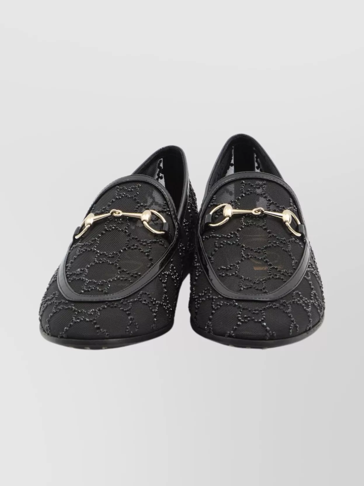 Gucci Almond Toe Mesh Loafers Embellished With Crystals