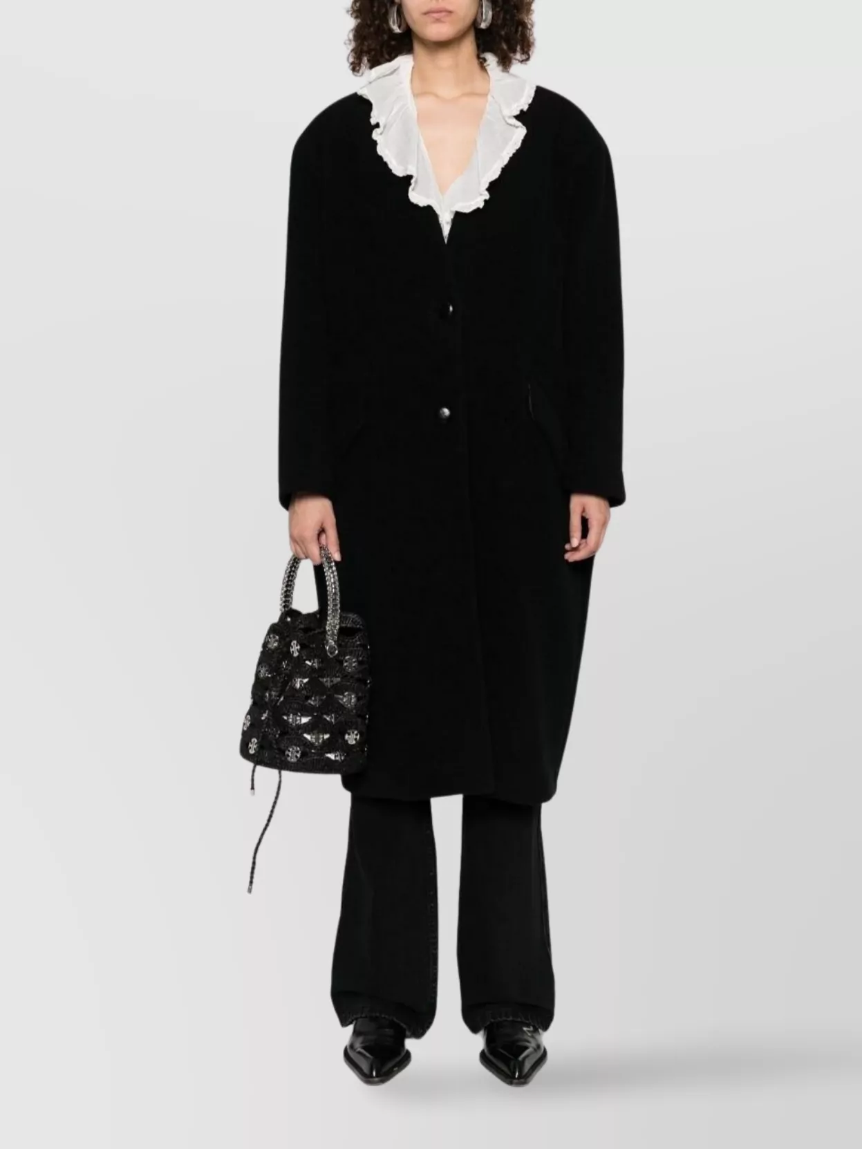 Isabel Marant Wool Coat With Shoulder Pads And V-neckline In Black
