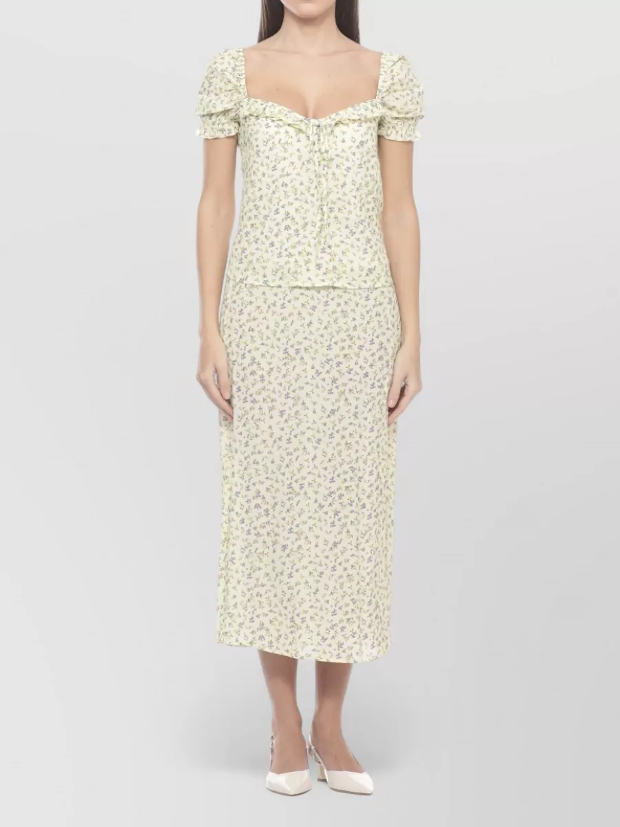 Mar De Margaritas Floral-Print V-Neck Short-Sleeve Midi Dress