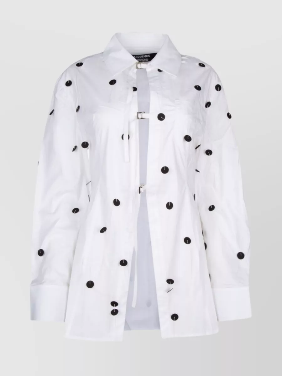 Shop Jacquemus Waist Belted Polka Dot Jacket In White