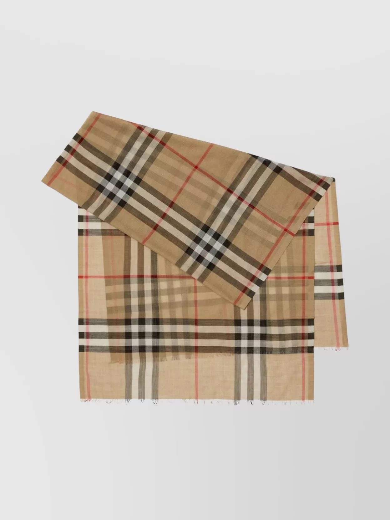 Burberry Beige Check Wool And Silk Blend Scarf