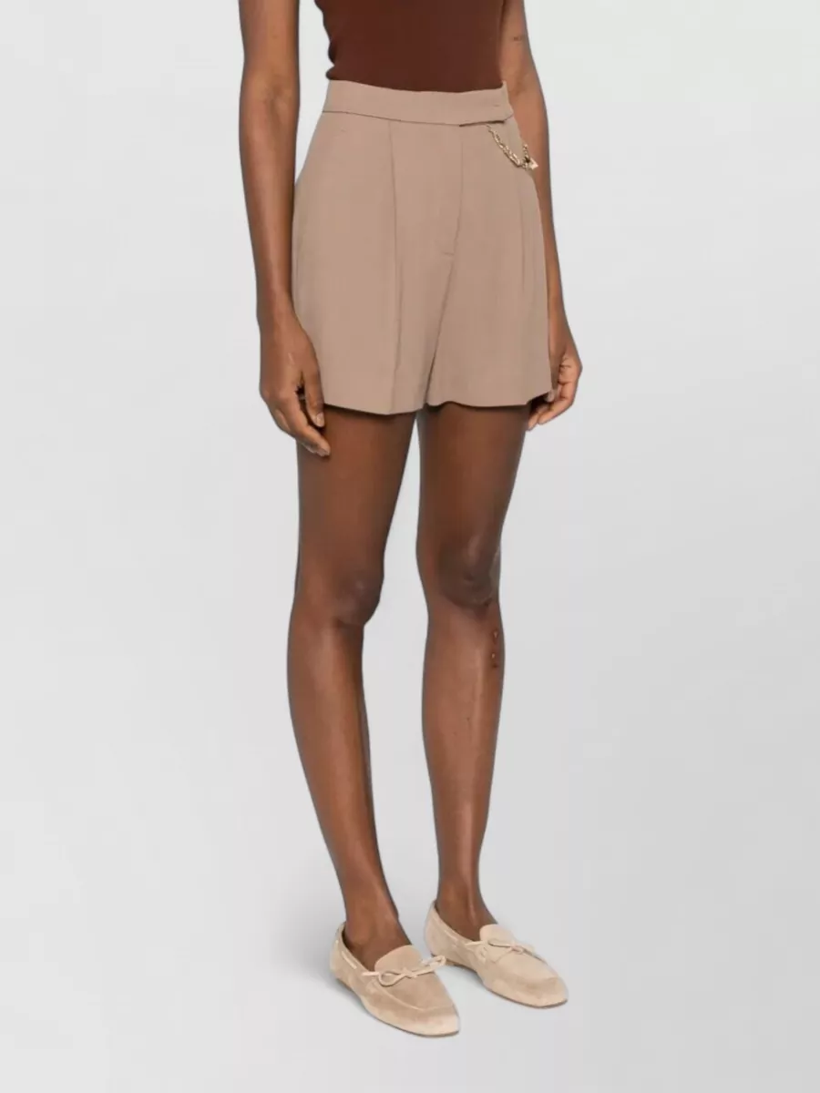 Elisabetta Franchi Gabardine High Waist Shorts Chain Detail