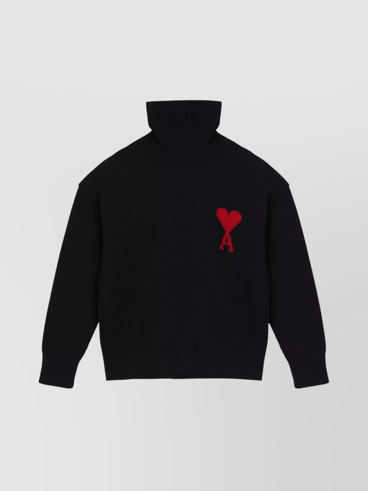 Ami Alexandre Mattiussi Ami Paris Black Turtleneck Ami De Coeur Sweater Men In Black
