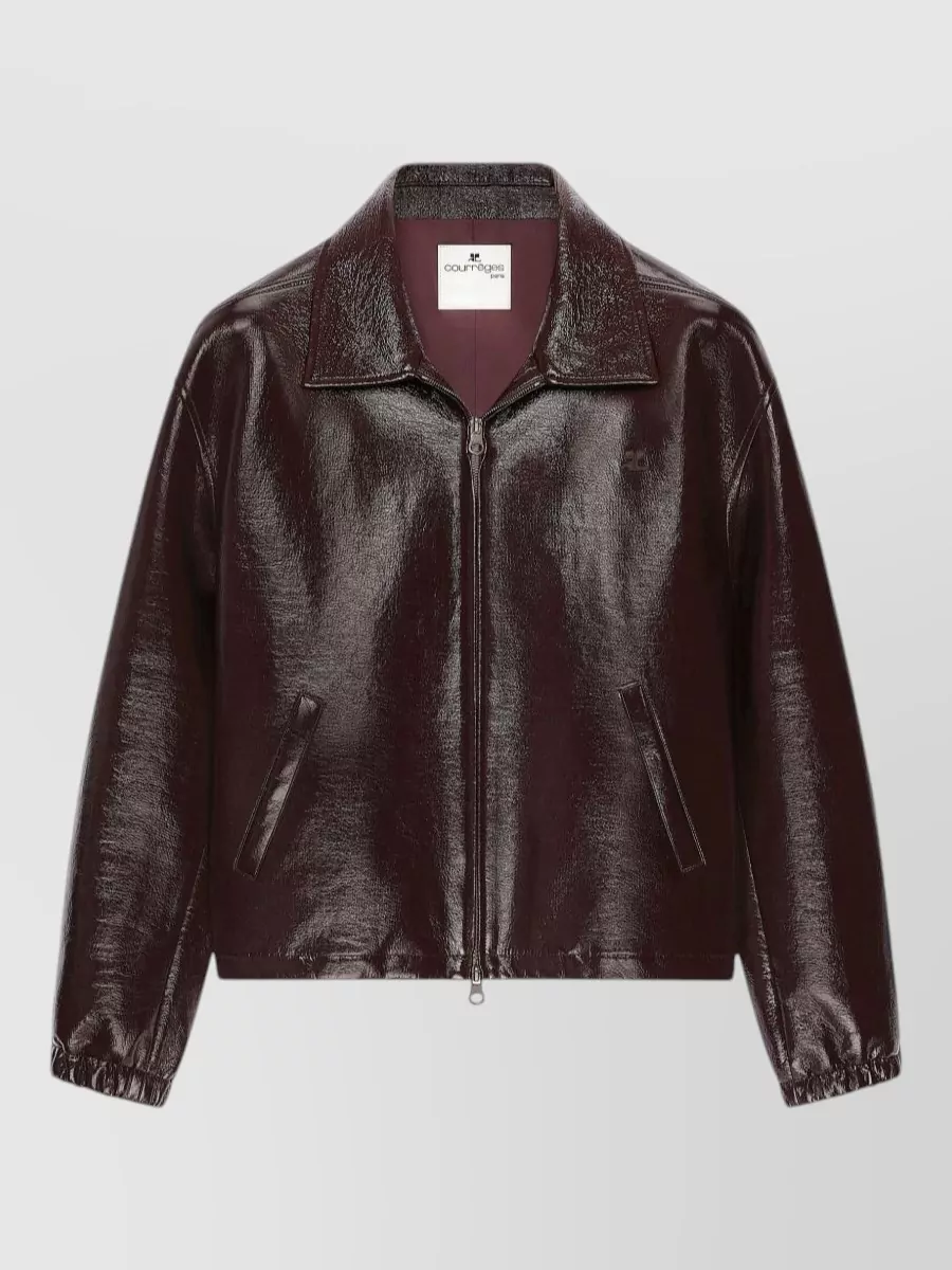 Courrèges Silk Nylon Coat Pointed Collar Side Pockets In Burgundy