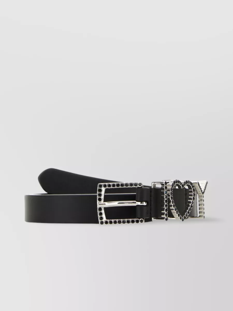 Shop Y/project Adjustable Smooth Leather Belt With Embellished Chain Buckle In Black