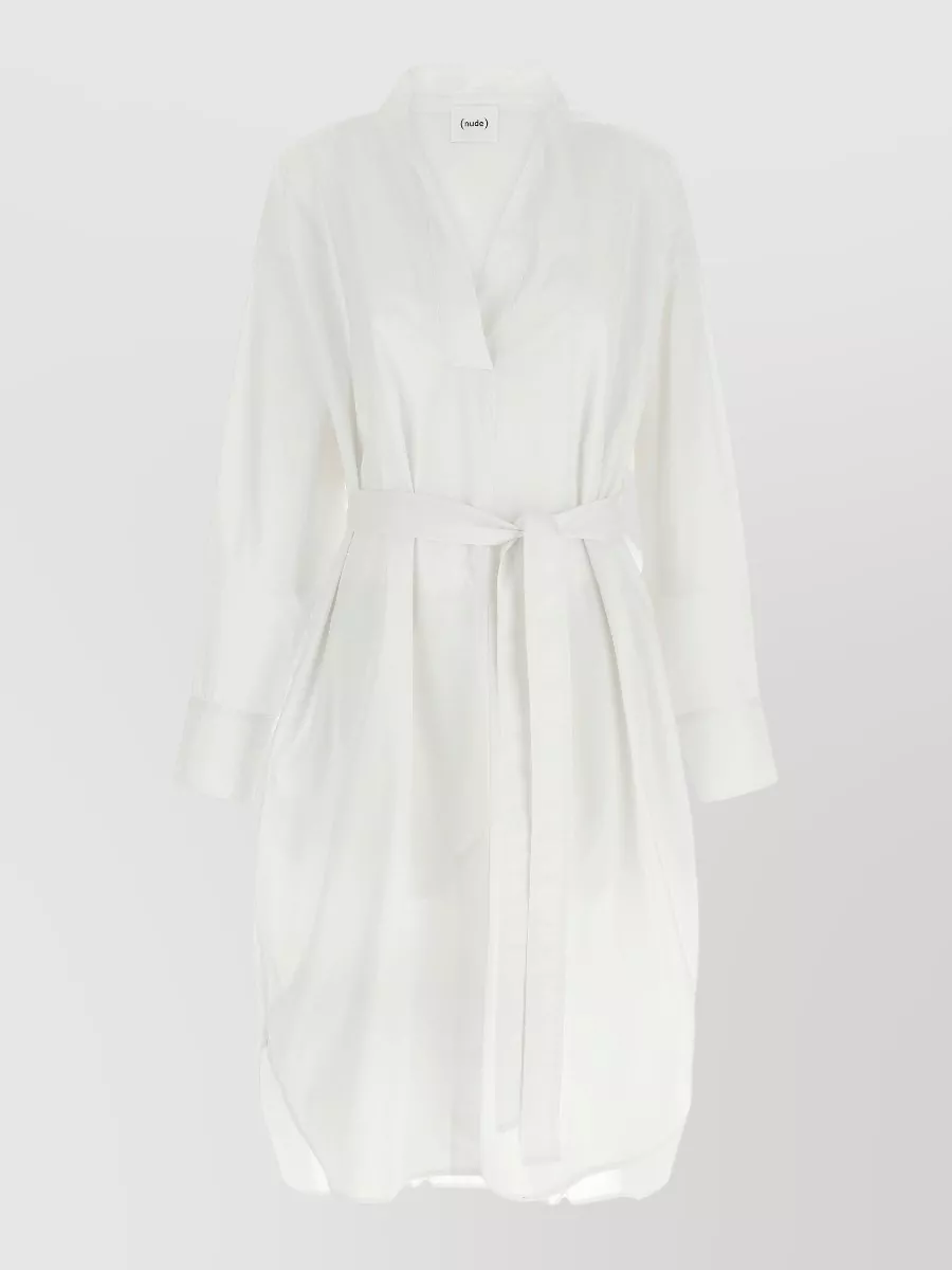 Nude Cotton Belted Shirt Dress