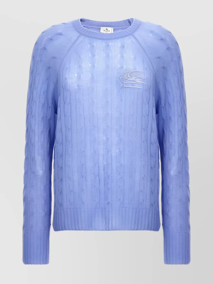 Shop Etro Logo Cable-knit Cashmere Sweater In Blue
