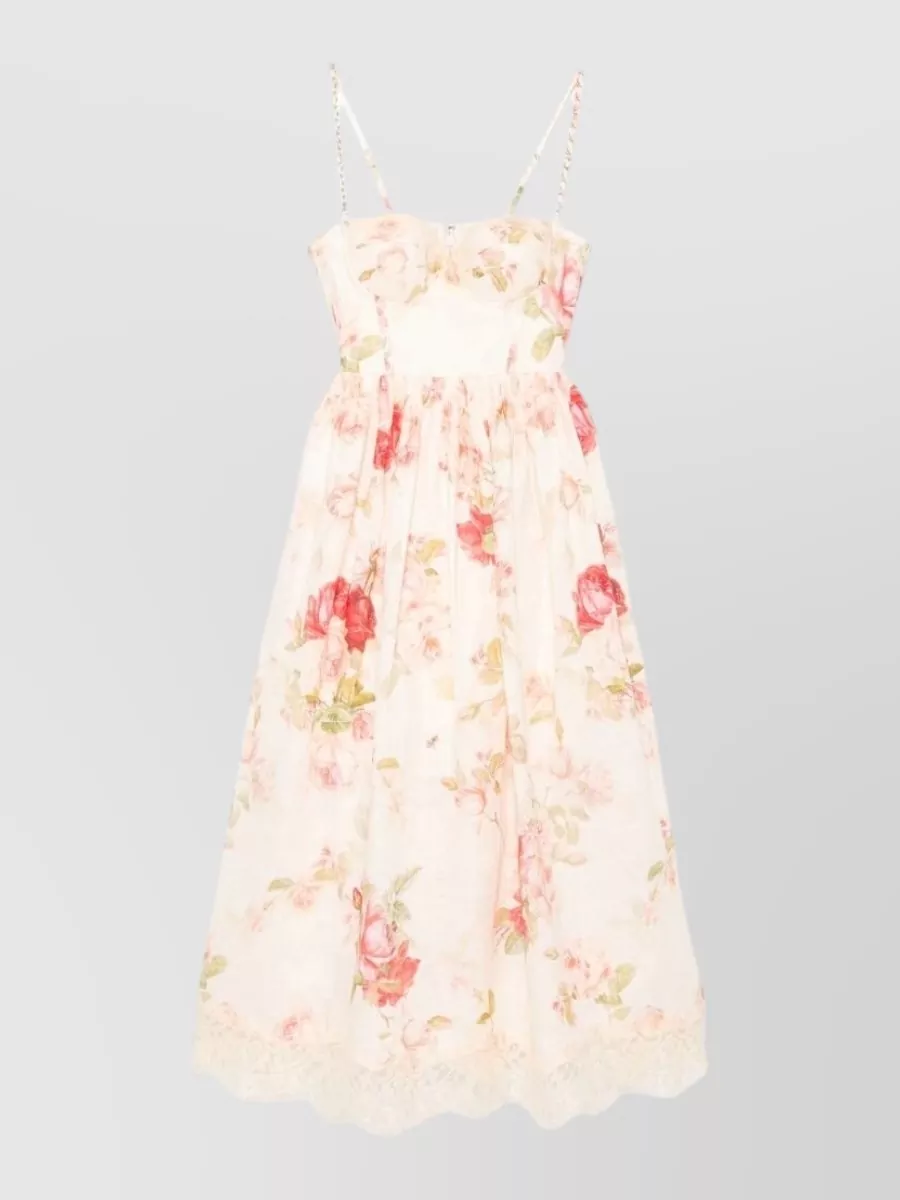 Zimmermann linen floral-print sweetheart-neck midi dress