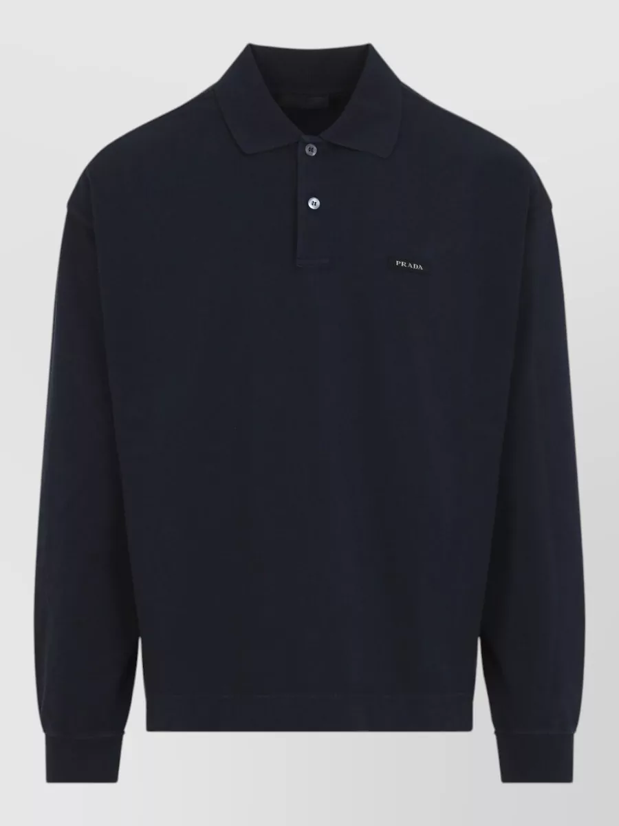 Prada Cotton Relaxed-Fit Long-Sleeve Polo Shirt