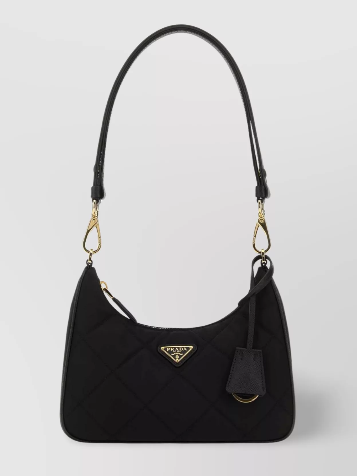 Prada Nylon Quilted Shoulder Bag With Chain Detail In Black