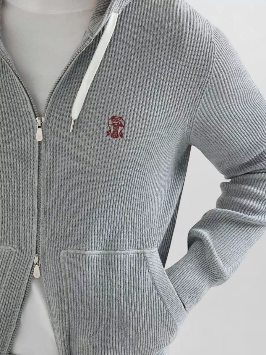 Brunello Cucinelli Ribbed Cotton Zip-Up Hooded Jacket