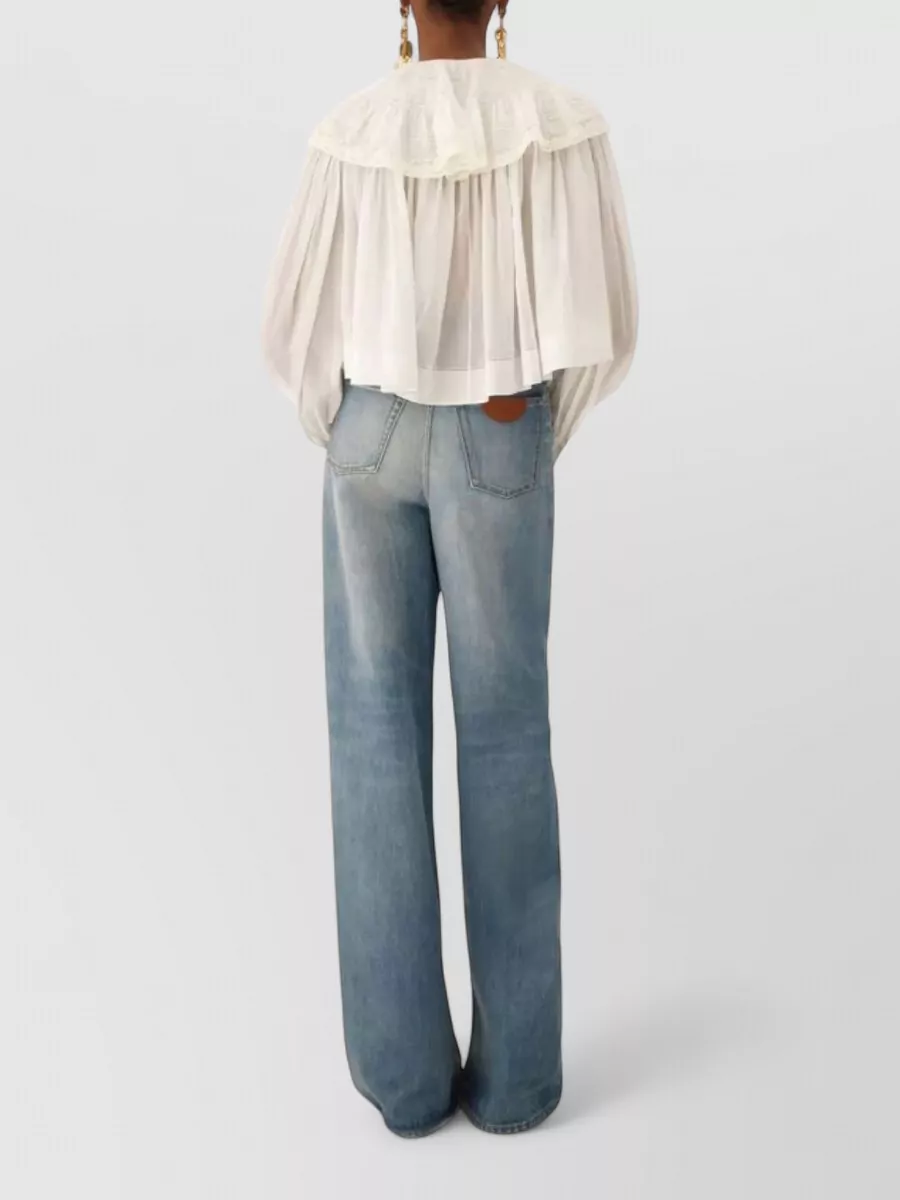 Chloé Cotton Ruffled Lace Cropped Blouse