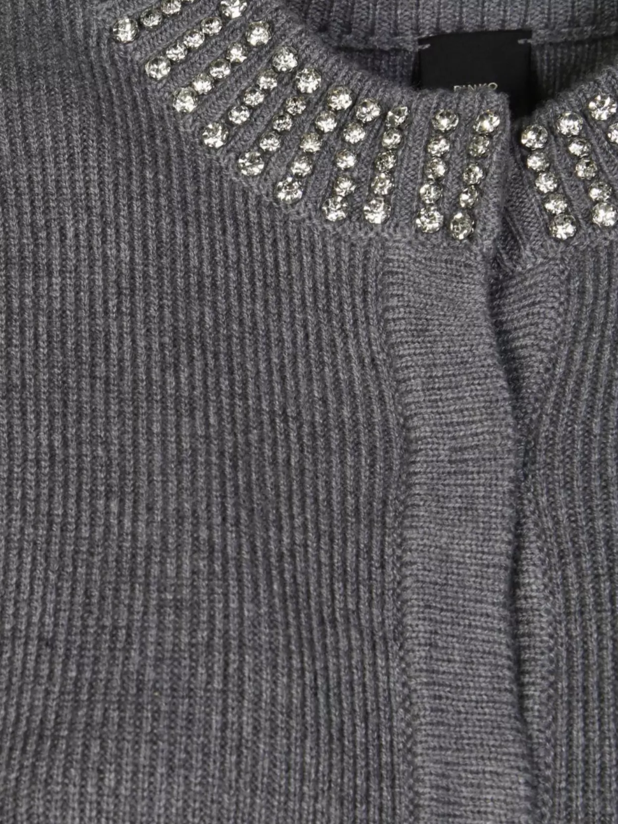 Pinko Grey Cardigan With Crystal Embellishments And Logo Patch On The Back In Cashmere Woman In Gray