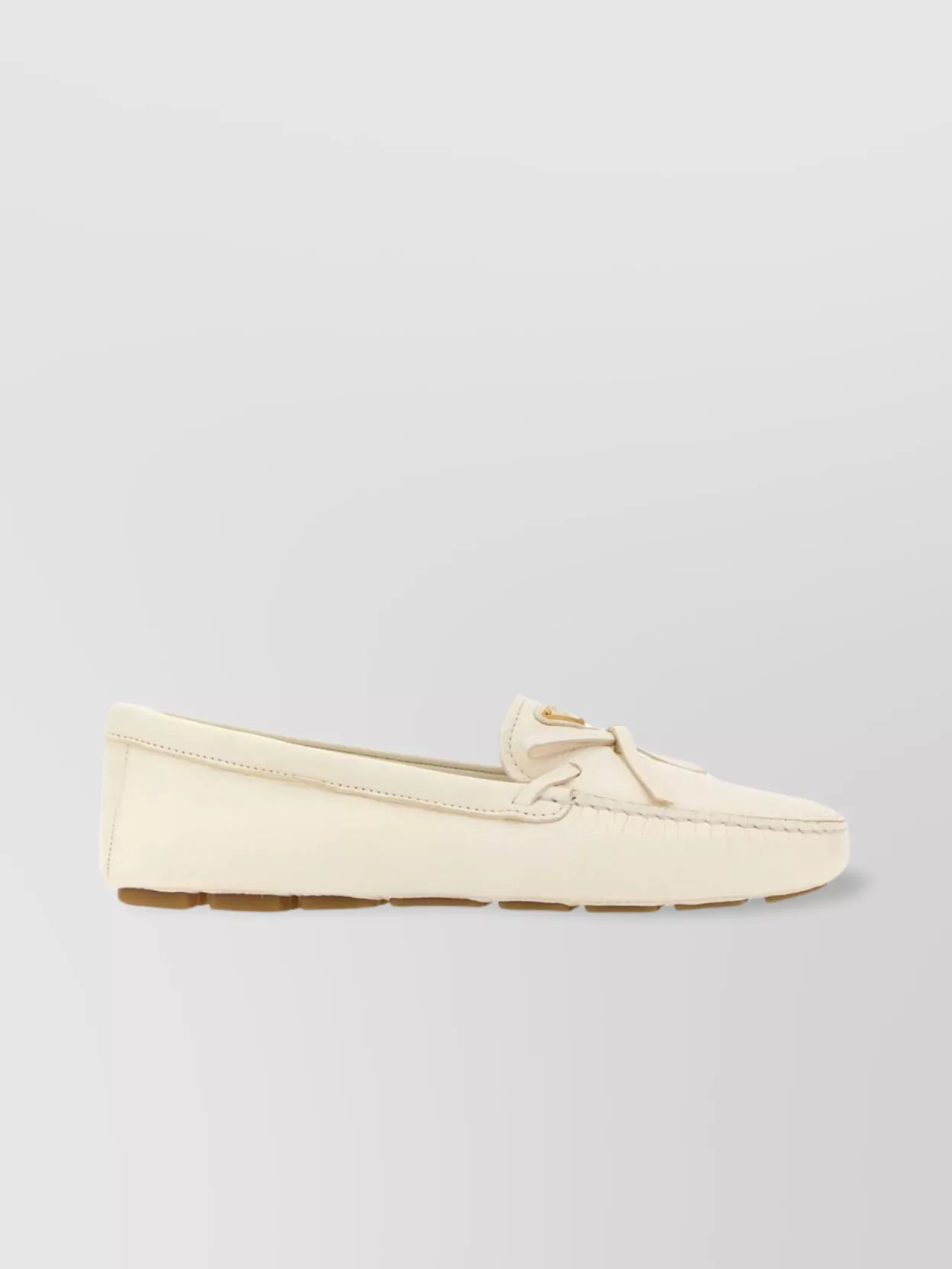 Shop Prada Leather Loafers With Tassel And Stitch Detailing In Beige