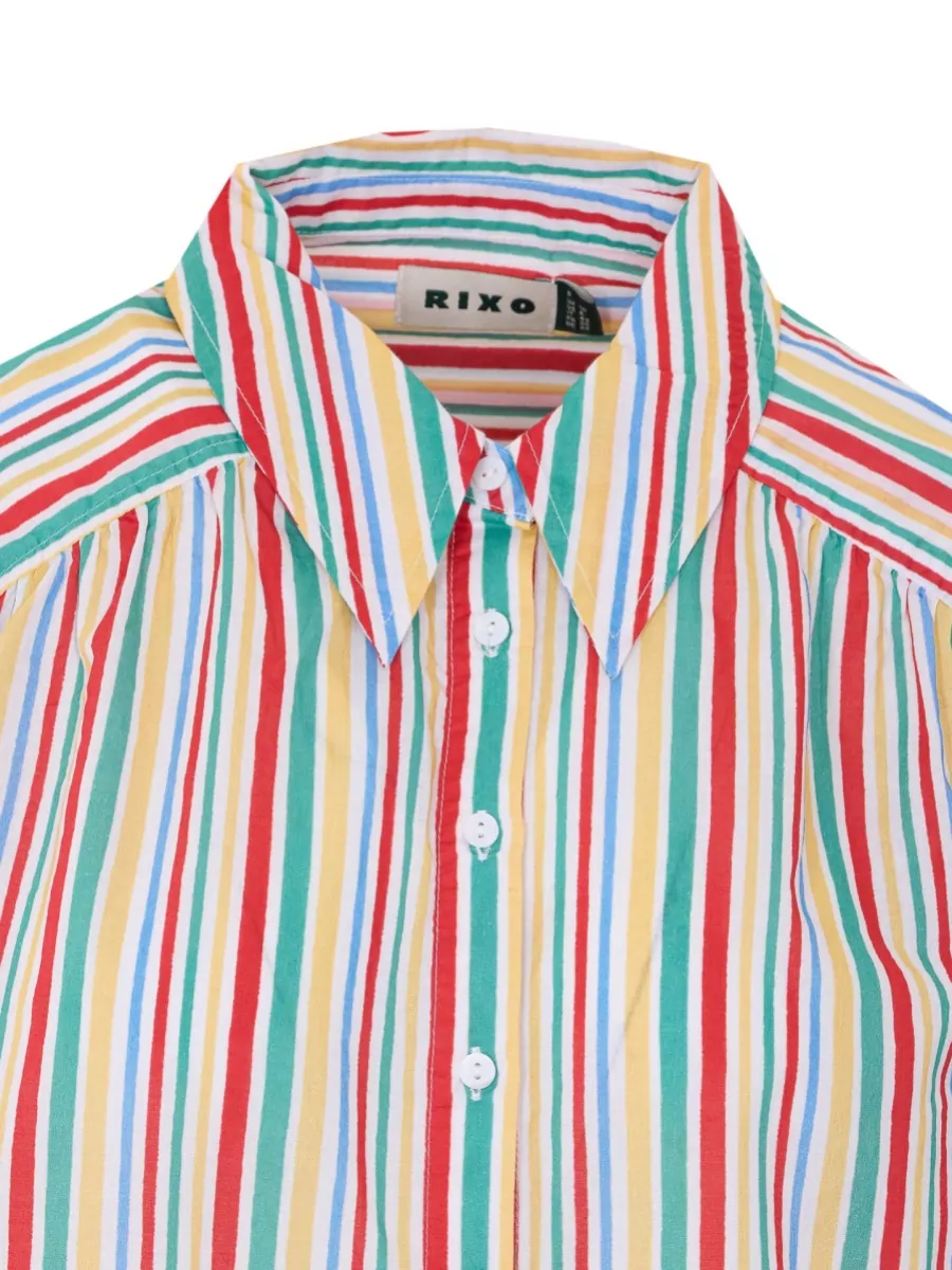 Rixo Collared Striped Top Long Cuffed Sleeves