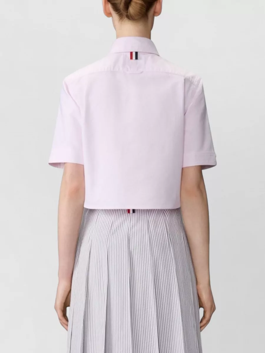 Thom Browne Cropped Cotton Shirt Polo Collar Pocket