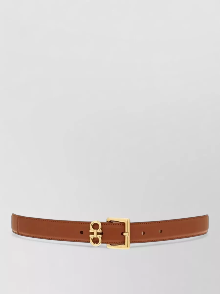 Ferragamo Gancini Square Buckle Leather Logo Belt