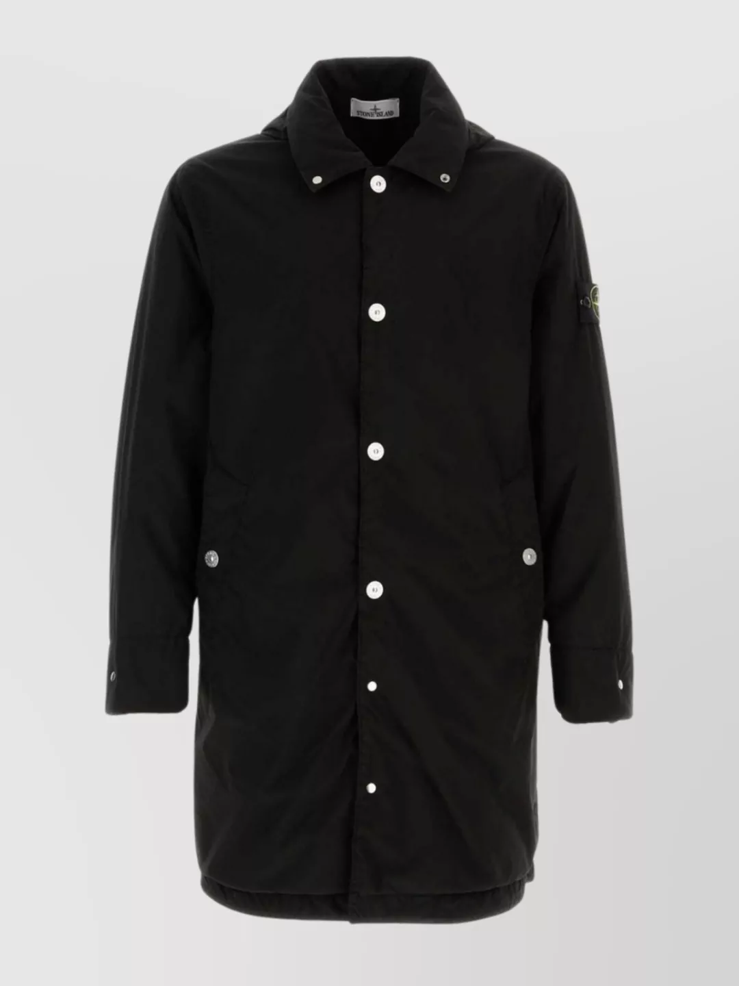 Stone Island Stretch Polyester Jacket With Hood And Pockets In Black
