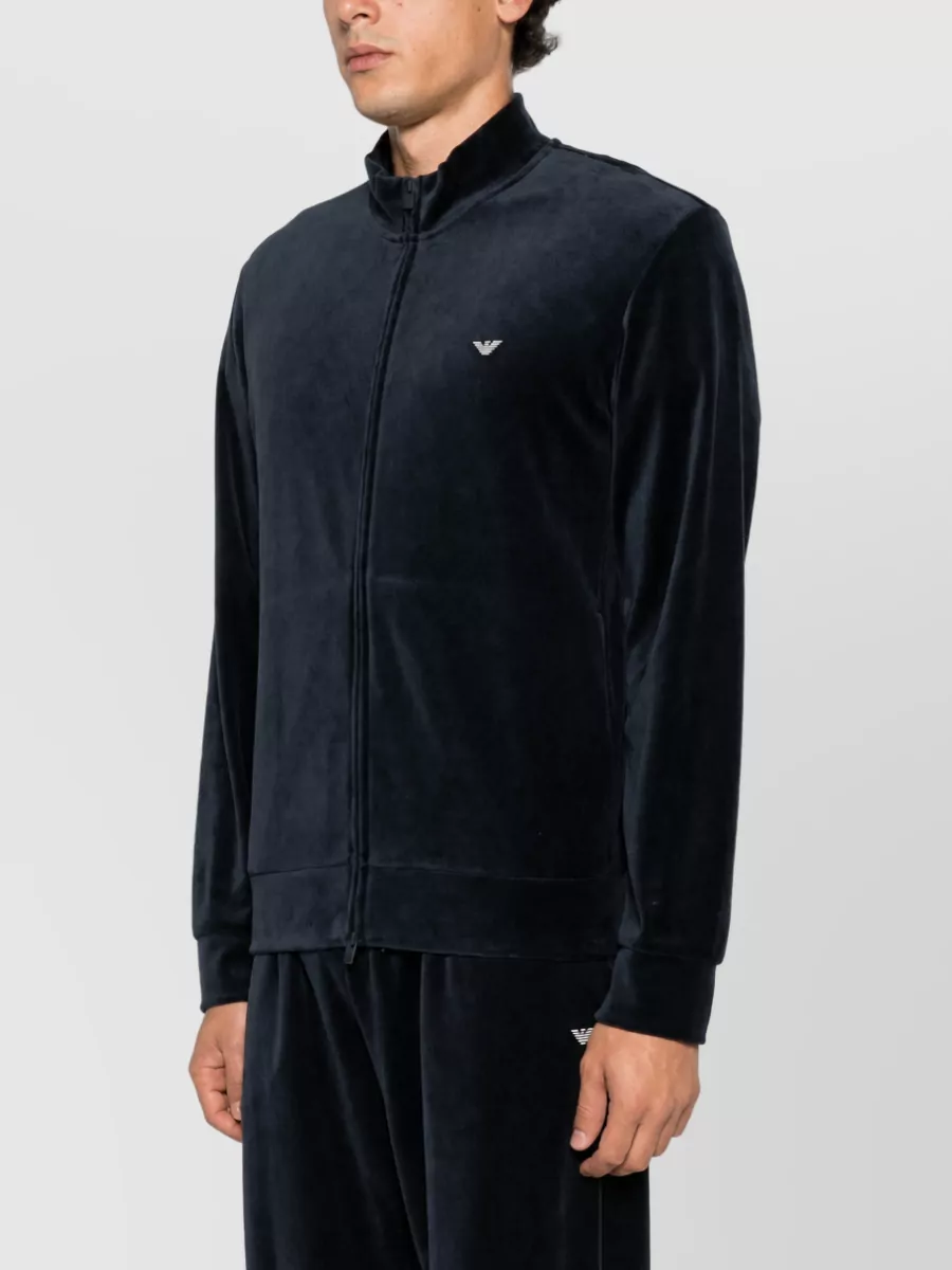 Emporio Armani Velvet High Neck Long Sleeve Zip Sweatshirt